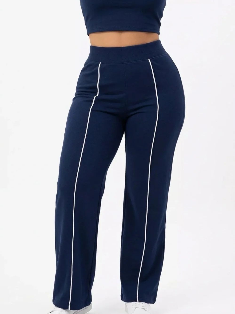 SPANX | Navy Blue Wide Leg Pants White Piping Pull On Women’s Size X-Large